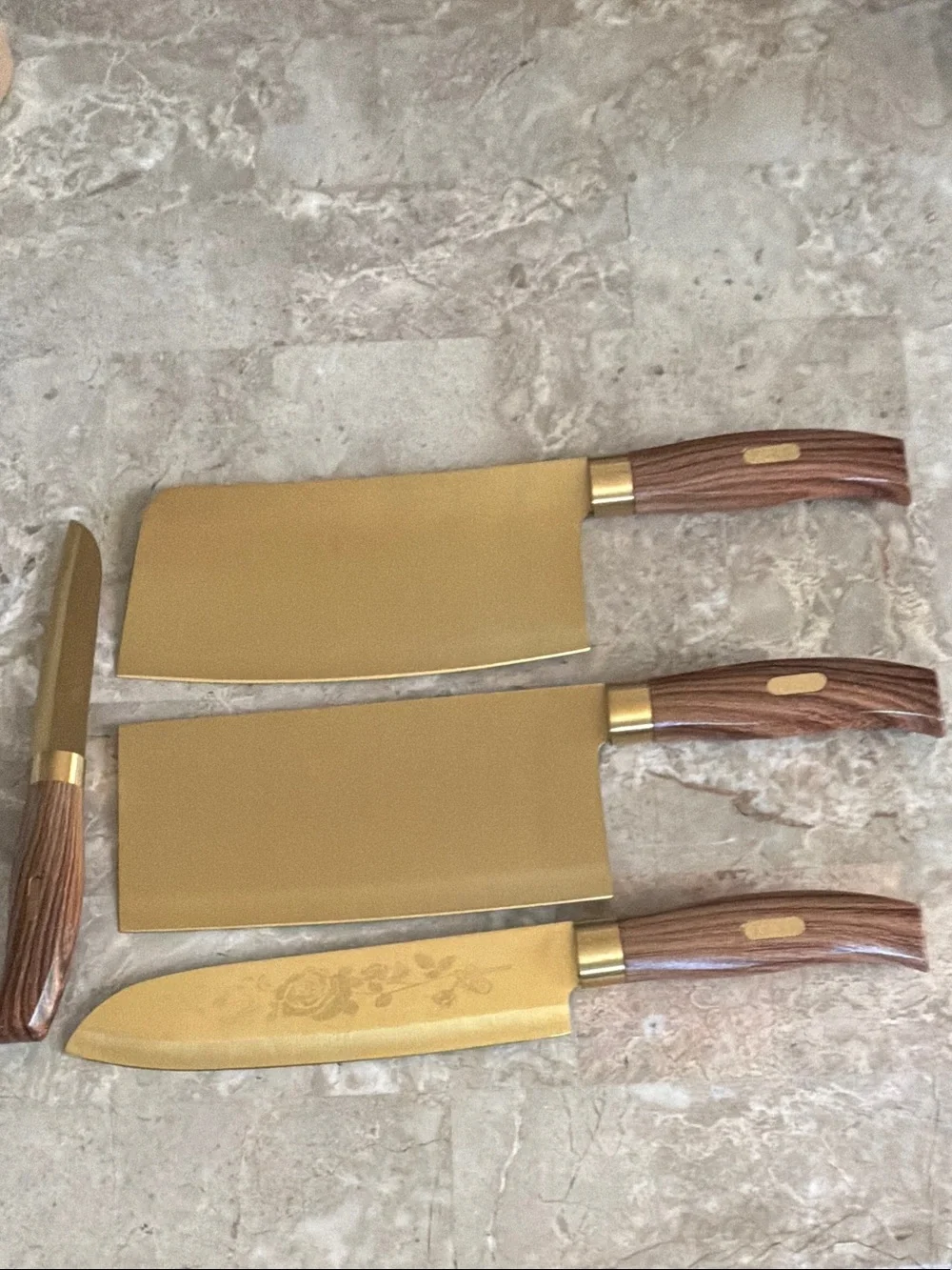 Plys Gold-Tone 4-Piece Kitchen Knife Set with Wood Handles